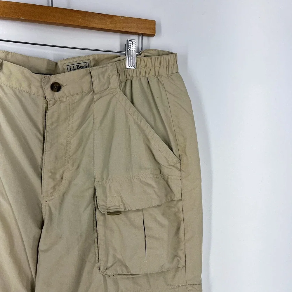LL Bean Mens Khaki Tan Convertible Zip Off Cargo Hiking Pants Outdoor Size 35 - Picture 6 of 14